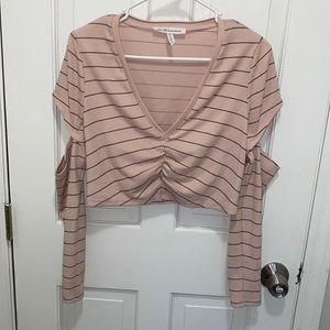 BCBG long sleeve crop top with elbo cut outs